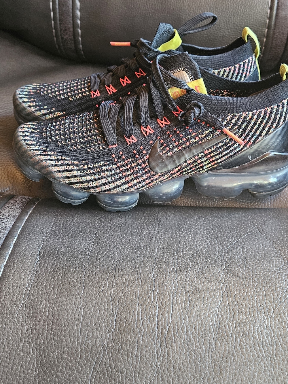 Nike Black Multicolor Flyknit VaporMax Sneakers with Neon Accents